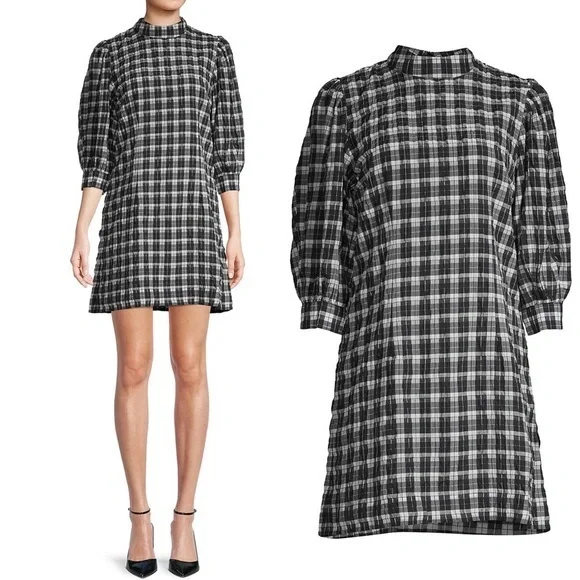 GANNI Houndstooth Black & White Cute Checkered Dress - Picture 16 of 16